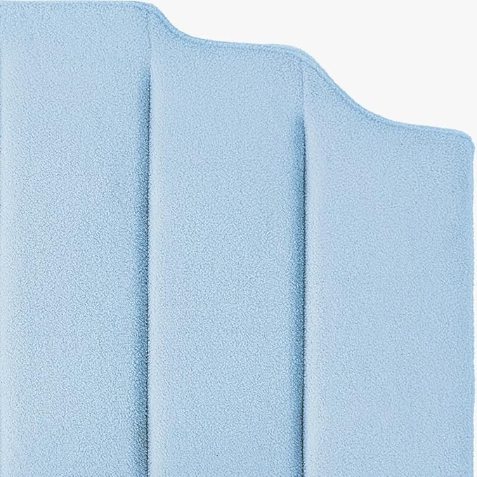24KF Light Blue Teddy Fabric Tufted King Upholstered Headboard, Modern Vertical Channel Design California King Headboard with Stepped Silhouette Top Edge,6026-K-Teddy Light Blue-Ruum Studio Home