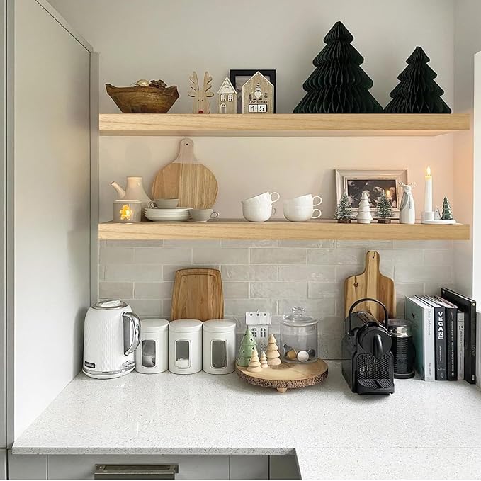 IAE Floating Wall Shelves 36 inch,Bathroom Shelves Wall Mounted,Invisible Shelves Floating Kitchen Shelves,Wooden Wall Shelves with Brackets for Living Room Wall Mounted,Easy Install,Set of 2,Natural-Ruum Studio Home