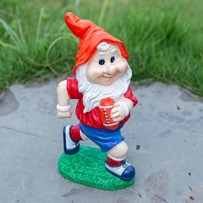 Outdoor Gnome Sculpture Garden Gnome Rugbyl Player Statue, 9.8" Tall Resin Outdoor Decoration, Red and Blue Sports Theme The for Rugby Enthusiasts-Ruum Studio Home