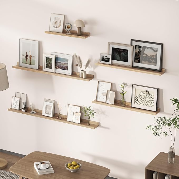Floating Shelves for Wall, Picture Ledge Shelf 24 Inch Solid Wood Set of 2, Rustic Wall Shelves with Lip, Kids Bookshelf, Photo & Picture Live Edge Floating Shelves for Bedroom, Living Room, Kitchen-Ruum Studio Home