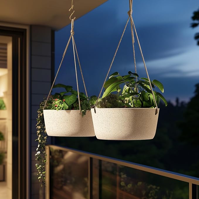 La Jolie Maison Large Hanging Planters - 12 Inch Outdoor Flower Pots, Hanging White Planters Set of 2-Ruum Studio Home