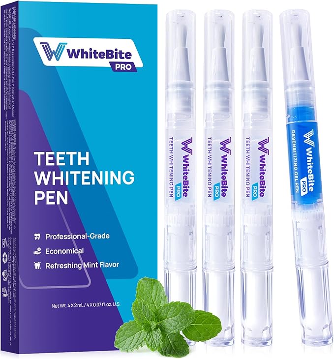 WhiteBite Pro Teeth Whitening Pens for Sensitive Teeth – 4 Pens Total (1 Blue Gel Pen for Sensitivity Relief), 35% Carbamide Peroxide Gel, Fast Whitening Results, Enamel-Safe, Travel-Friendly-Ruum Studio Home