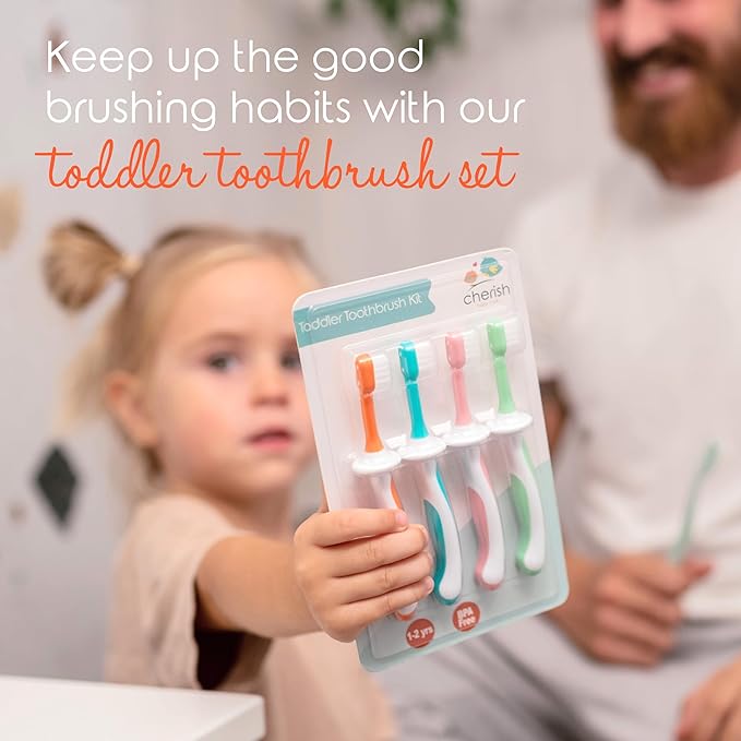 Cherish Baby Care Baby Toothbrush & Toddler Toothbrush Set (0-2 Years) - BPA-Free & Safety-Tested, 2023 Award Winner, Food-Grade Silicone (Teal)-Ruum Studio Home