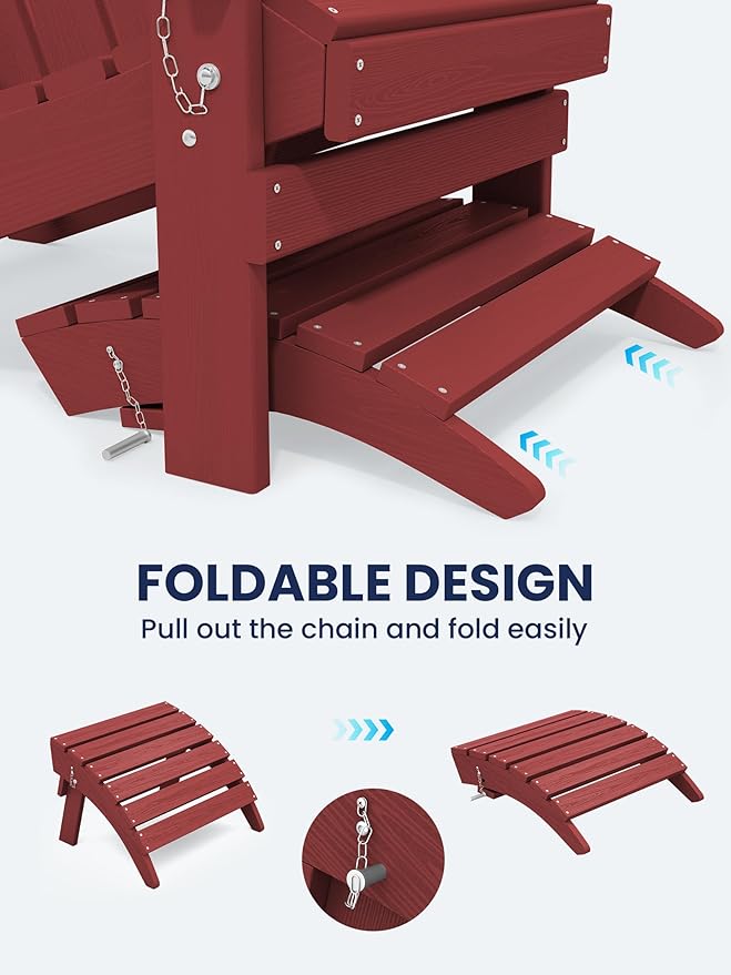 KINGYES Folding Adirondack Ottoman for Adirondack Chair, Red-Ruum Studio Home