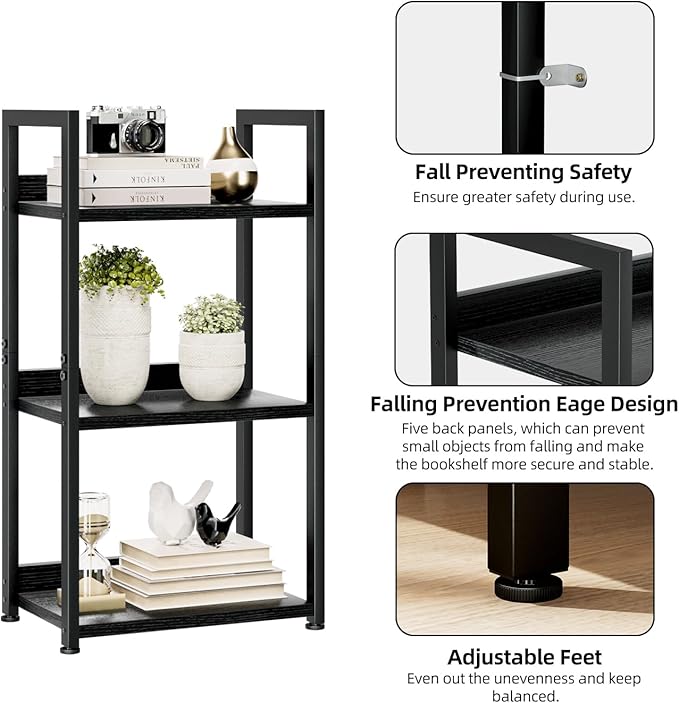 NUMENN Narrow Bookshelf, 3 Tier Bookshelves, Home Office Bookcase Shelf Storage Organizer, Free Standing Storage Shelving Unit for Bedroom, Living Room and Home Office, Black-Ruum Studio Home