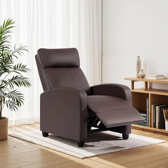 BestMassage | Recliner Chair | with 2 Point Massage Function | Leather Dark Brown | with Lumbar Support, Adjustable Push Back, Footrest & Padded Seat | Easy Assembly | for Living Room, Home Theatre-Ruum Studio Home