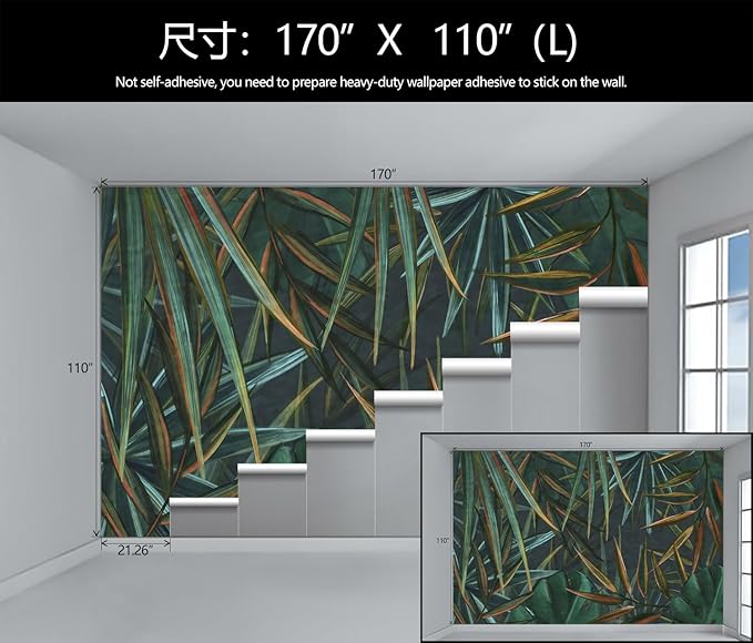 Dark Tropical Palm Leaf Wallpaper Mural Oil Painting Style Abstract Leaves Wall Mural (Not Peel and Stick)-Ruum Studio Home