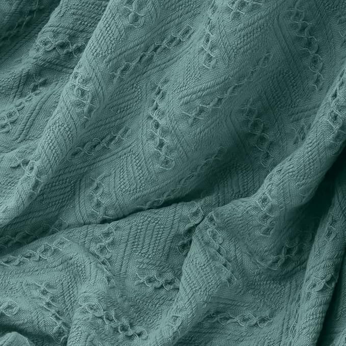 Simple&Opulence 100% Cotton Throw Blanket for Bed, Couch, Boho Luxury Geometric Knit Woven Blanket with Tassels Soft Lightweight Cozy Breathable, Vintage Farmhouse Decoration for All-Season(Green)-Ruum Studio Home