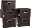 PRANDOM Foldable Storage Bins with Lids [5-Pack] Leather Fabric Collapsible Storage Boxes Organizer Containers Baskets Cube with Cover for Bedroom Closet Office Nursery Brown (14.9x10.8x10)-Ruum Studio Home