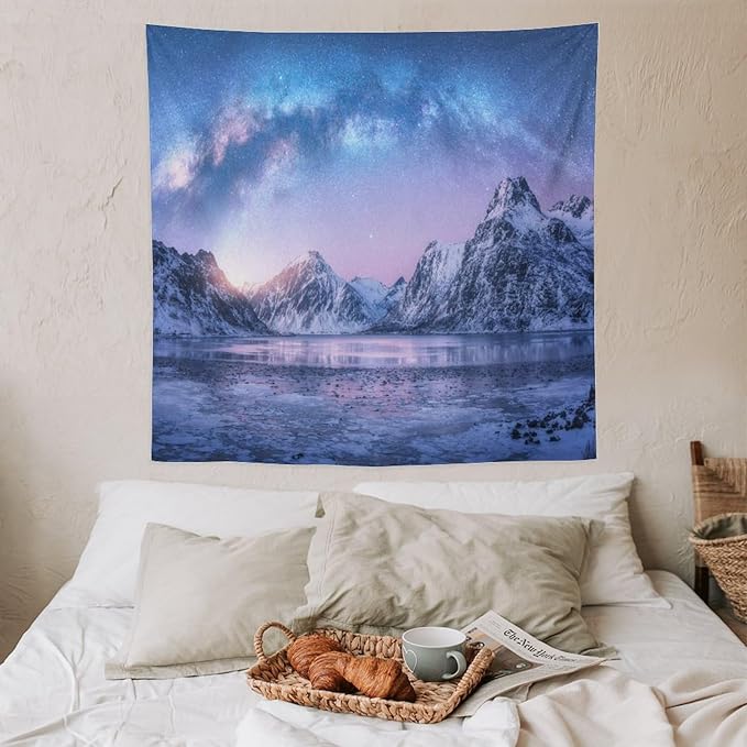 HZOHNAGO Mountain Tapestry Aurora Snow Mountain Sunset Pattern Printed Wall Tapestry Wall Hanging for Bedroom Living Room Dorm 60" W x 60" H-Ruum Studio Home