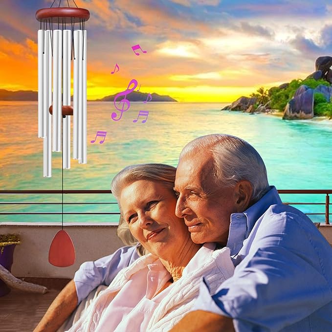 Large Aluminium Wind Chimes Outside, Soothing Melodic Memorial Sympathy Wind Chime, Suitable Outdoor Garden Decor, Gift for Mom Women Neighbors (Silver Wind Chimes-36)-Ruum Studio Home