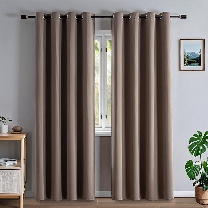 Blackout Curtains 72 Inch Length for Bedroom, Thermal Insulated Blackout Curtains 2 Panels Set, Solid Grommet Privacy Room Darkening Drapes for Living Room Windows(W52 x L72, Khaki)-Ruum Studio Home