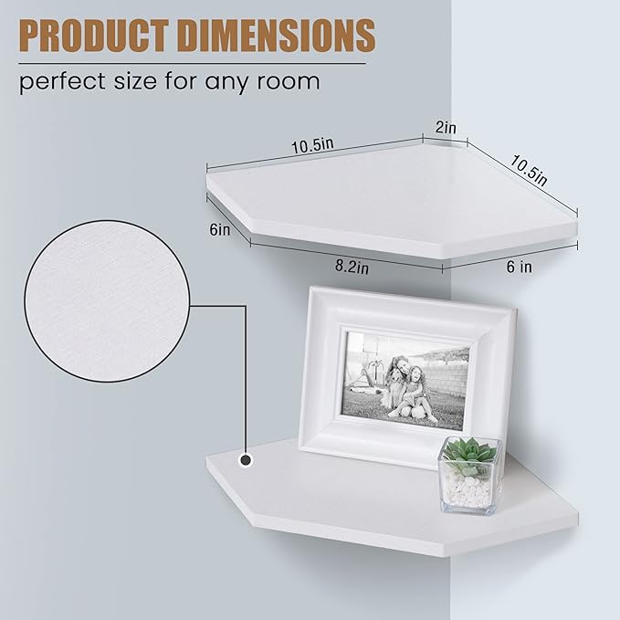 Corner Shelf Wall Mount, Floating Corner Shelves, Set of 4 Corner Wall Shelf Organizer, Rustic Wood Wall Storage Display Shelves for Living Room Bedroom Bathroom Kitchen, Rustic White-Ruum Studio Home