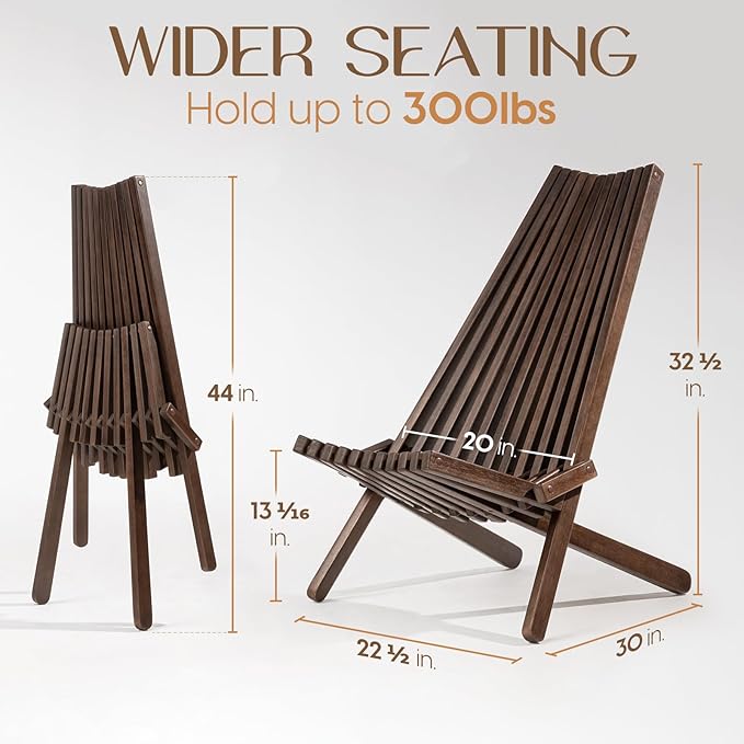 IDZO Elina FSC Eucalyptus Tamarack Chair, 300Lbs Capacity Modern Adirondack Style, Wooden Folding Seat, for Fire Pit Outdoor & Indoor - Cinnamon, Single-Ruum Studio Home