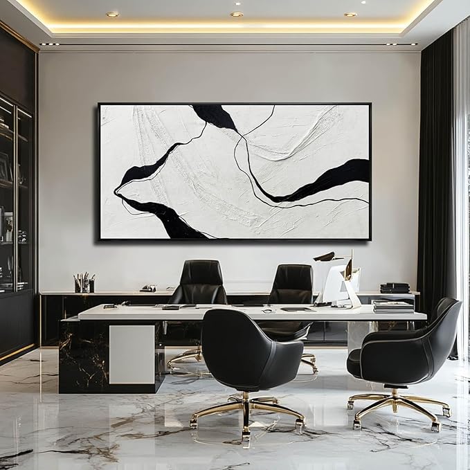 Large Framed Abstract Wall Art 29"x58" Black and White Contemporary Line Canvas Neutral Wall Decor for Modern Living Room Office Bedroom-Ruum Studio Home