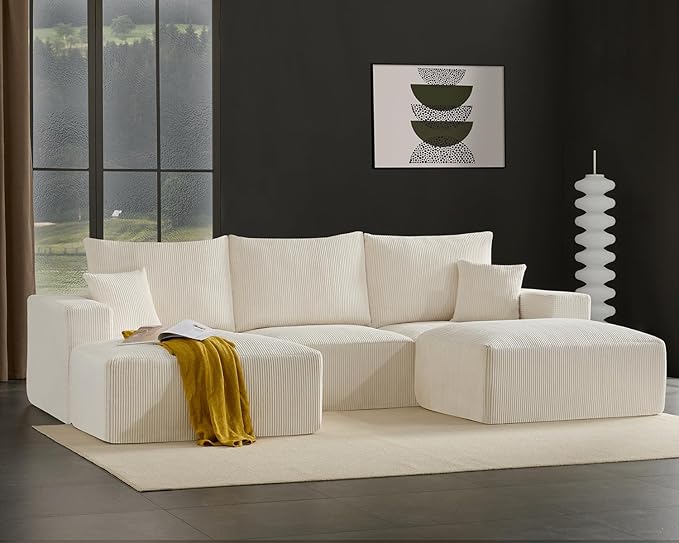 40" Square Stuffed Ottoman Pouf for Sofa Couch, Corduroy Poufs with Foam Chunk Filling, Furry & Fluffy Foot Stool Movable Ottoman. 40 * 31 Floor Poufs Foot Rest for Living Room, Beige-Ruum Studio Home