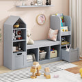 Vabches Toy Storage Organizer for Kids Bookshelf with Reading Nook, Multifunctional Bookcase with 7 Storage Cubbies, 2 Movable Drawers and Seat Cushion for Keeping Kids' Toys Books Organized, Grey-Ruum Studio Home