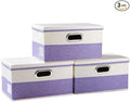 PRANDOM Collapsible Storage Bin with Lid [3-Pack] Fabric Foldable Storage Box Organizer Container Basket Cube with Cover for Home Bedroom Closet Office Nursery Purple&Cream(14.9x9.8x9.8)-Ruum Studio Home