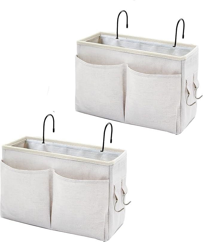 Bedside Caddy Organizer & Bedside Storage Basket Multi-Function Organizer for Bunk, Hospital Beds, Dorm Bed Rails,| Holds Magazines, Books, Glasses, Phone | Space-Saving (White 2 Pack)-Ruum Studio Home