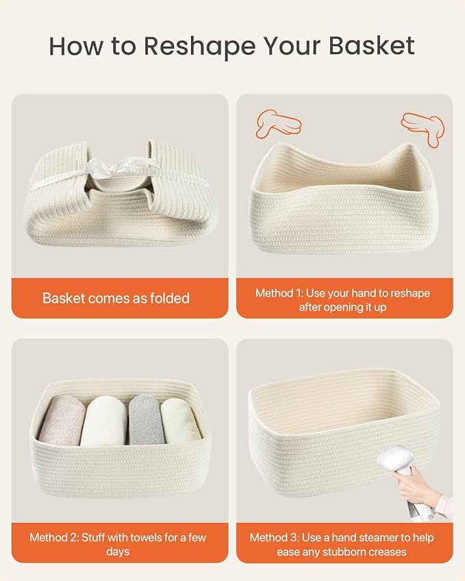 KALLAX Small Woven Basket, 13.5 x 9.5 x 5 Inches, Storage Basket for Organizing, Cute Small Rope Shelf Closet Cube Storage Bins Baskets for Shelves, Dog Toy Gift Baskets Empty, 3 Packs, Off White-Ruum Studio Home