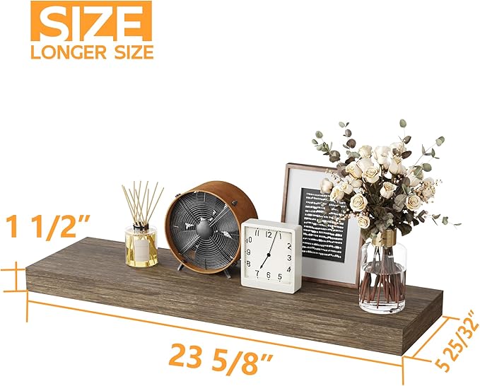 BAMEOS Floating Shelf, 24x6 Wall Shelf,Decor Wall Mounted Shelves,Hanging Shelf Set for Bathroom Kitchen Living,Kitchen,Room Bedroom Storage-Ruum Studio Home