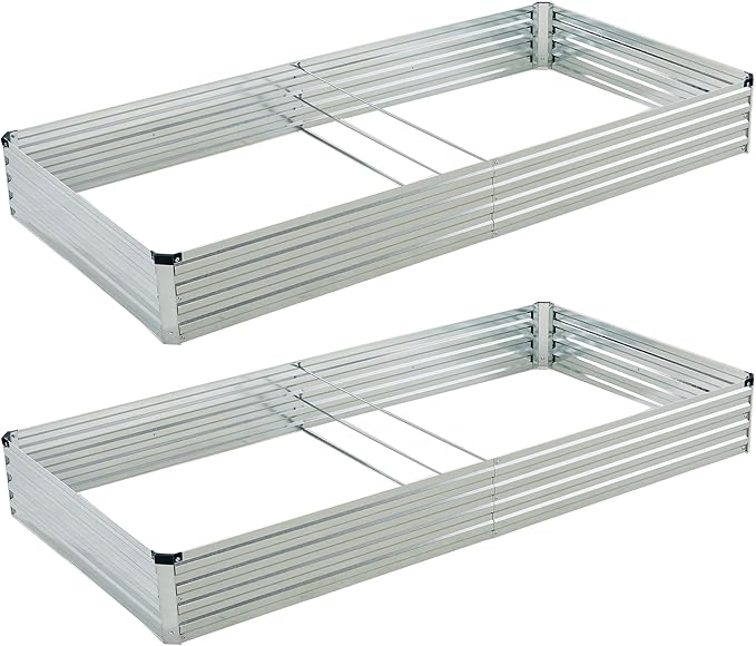 8x4x1ft(2 Pack) Galvanized Raised Garden Bed,Outdoor Planter Box Metal Patio Kit Planting Bed for Vegetables Flowers Herb,Silver-Ruum Studio Home