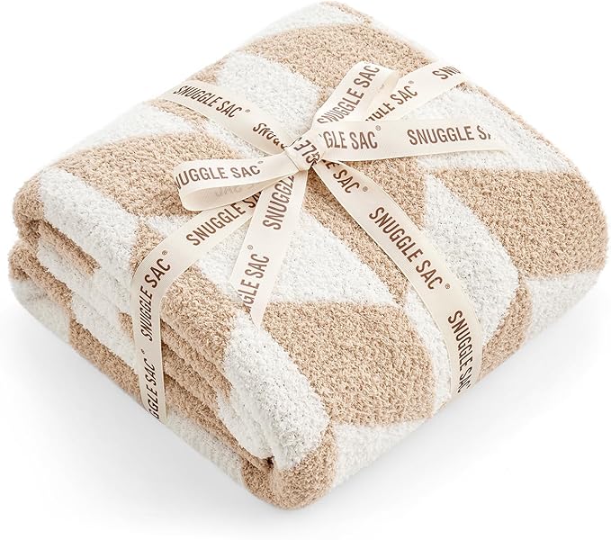 Snuggle Sac Chevron Throw Blanket for Couch, Reversible Super Soft Warm Blankets Cozy Knit Fuzzy Plush Lightweight Throws for Sofa, Bed, Camping, Beige,50x60 inches-Ruum Studio Home