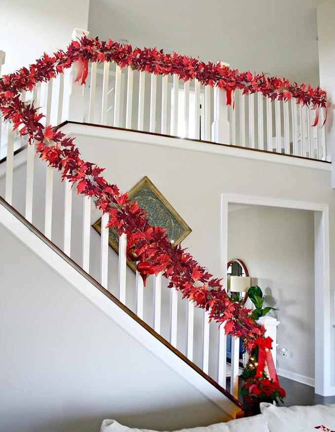 DearHouse 2 Pack Fall Garland Maple Leaf, 5.9Ft/Piece Hanging Vine Garland Artificial Autumn Foliage Garland Thanksgiving Decor for Home Wedding Fireplace Party Christmas (Dark Red)-Ruum Studio Home