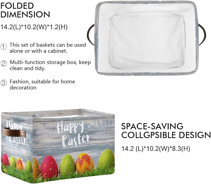 Happy Easter Eggs Storage Basket Cube Storage Bins Organizer Bag Collapsible Closet Shelf Baskets with handle for Baby Cloth Pet Toy Book 14.2×10.2×8.3 IN-Ruum Studio Home