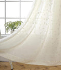 MIUCO Floral Embroidered Semi Sheer Curtains Faux Linen Grommet Curtains for Girls Room 52 x 84 Inch Set of 2, Off White-Ruum Studio Home