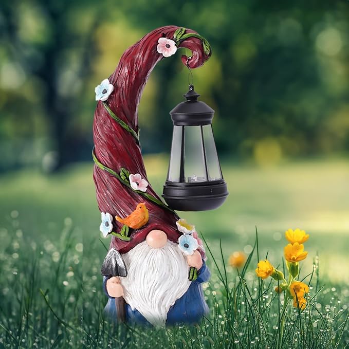 Gnome Garden Decor Statue Solar Gnomes Decorations for Yard with Lantern Light Outdoor Decorations for Patio Mom Gift-Ruum Studio Home