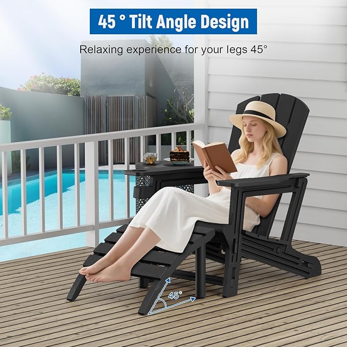 Adirondack Ottoman, HDPE Plastic Adirondack Footstool, All Weather Foot Rest for Adirondack Chair, Outdoor Footrest for Patio,Backyard, Lawn, Fire Pits, Black-Ruum Studio Home