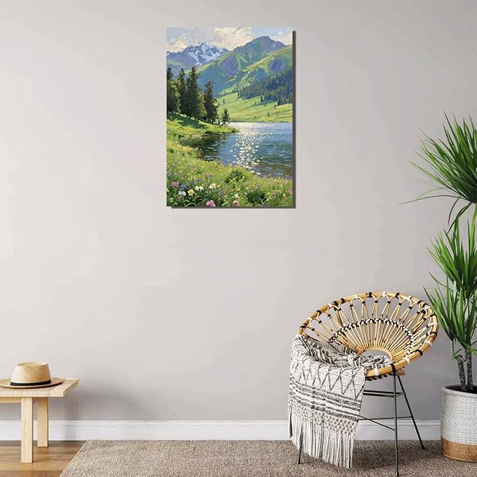 The scenery of mountain streams and green meadows is suitable for living rooms bedrooms offices landscape posters and wall paintings-Ruum Studio Home