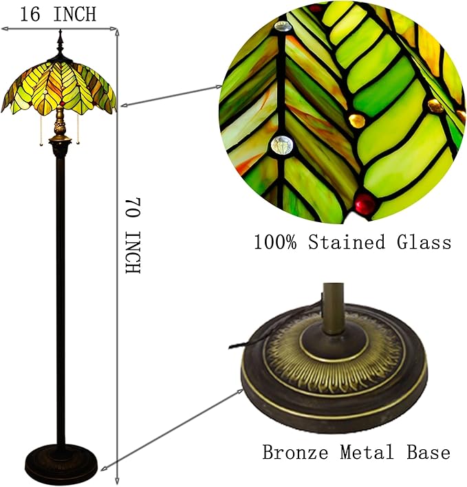 Tiffany Floor Lamp Stained Glass Lamp Standing Reading Light 16x16x70 Inch for Living Room (Amber Green Beach Coconut Tree Style)-Ruum Studio Home