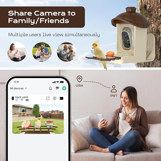 Bird Feeder with Camera, 2K HD Live Video, Smart Bird Cam Solar Powered with AI Birds Species Identification, Auto Capture Video, Instant Arrival Alerts, Best Gifts for Mom Dad-Ruum Studio Home