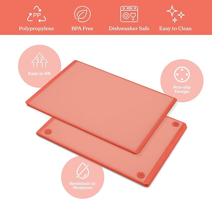 SMIRLY Plastic Cutting Board Set 3 Pieces, Non-Slip Dishwasher Safe Chopping Boards for Kitchen, Pink-Ruum Studio Home