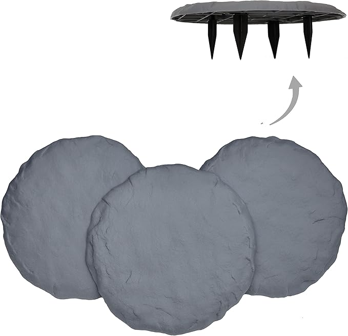 Ei Circular 15.5” Stepping Stones with Ground Stakes - Home or Garden Step Stones for Outdoor Walkway or Pathway Pavers - Resin Material (4, Light Grey Stone)-Ruum Studio Home