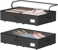 Underbed Storage With Wheels, No Assembly Required - 5.5 Inch Height Black Underbed Bins, Low Profile Rolling Shoe Storage Containers for Dorm-Ruum Studio Home