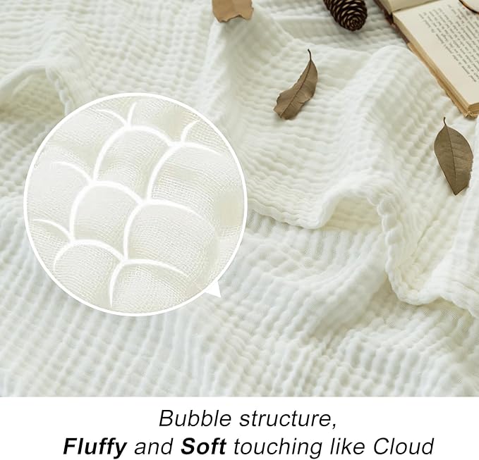 EMME Cotton Bed Blankets White Blankets for Bed Muslin Twin Blanket 60"x80" Lightweight Soft Twin Blanket All Season Gauze Blanket-Ruum Studio Home