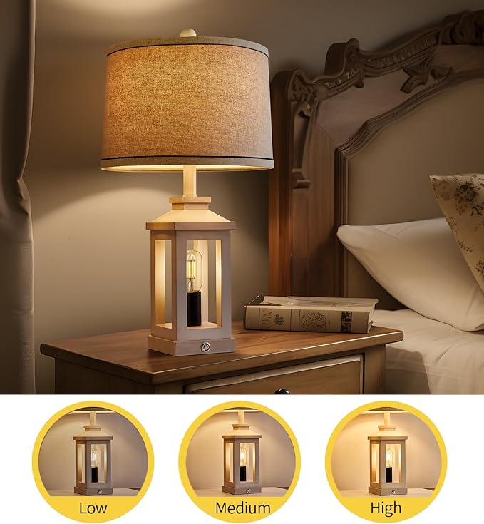 23.75" Retro Farmhouse USB C+A Ports Table Lamp with 3 Way Dimmable Touch Control White Nightlight Vintage Modern Lamp for Living Room Bedroom with 2 Light Sources-Ruum Studio Home