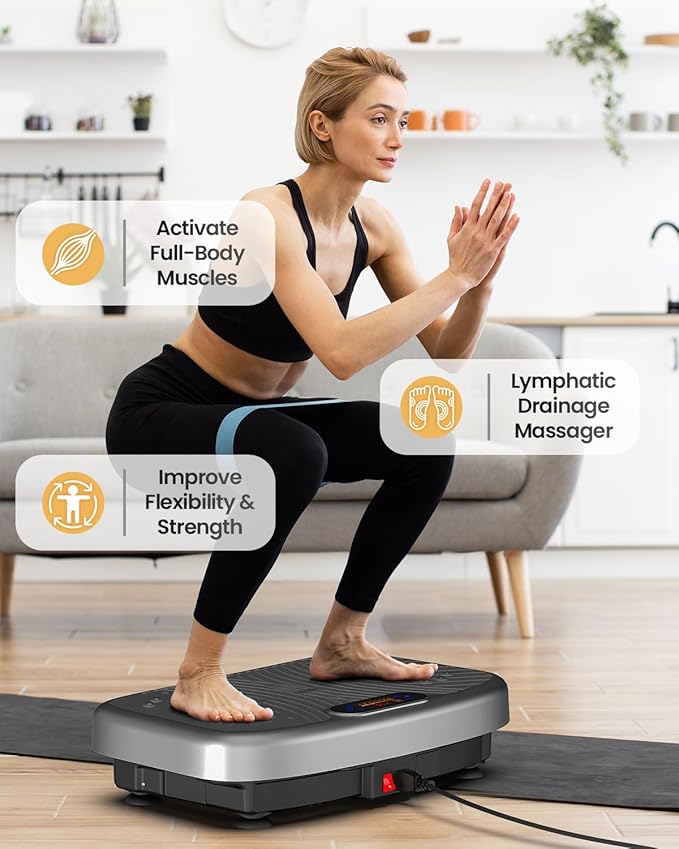 Vibration Plate Exercise Machine, Vibration Plate Platform for Lymphatic Drainage, 200 Adjustable Speeds Power Shaping Vibrating Plate Helps Weight Loss, Shaping, Max Weight 450 Lbs-Ruum Studio Home