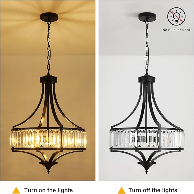20" Modern Farmhouse Crystal Chandeliers for Dining Room, 5-Light Black Antique Pendant Chandelier, Contemporary Hanging Light Fixture for Living Room Bedroom Foyer Kitchen Island Entryway-Ruum Studio Home