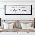 Give It to God and Go to Sleep Decorative Rustic Sign & Plaque Framed Wall Art for Couples, 40''×15'' Cottagecore Wooden Horizontal Wall Decor Above Bed, Vintage Farmhouse Wedding Gift for Bedroom-Ruum Studio Home