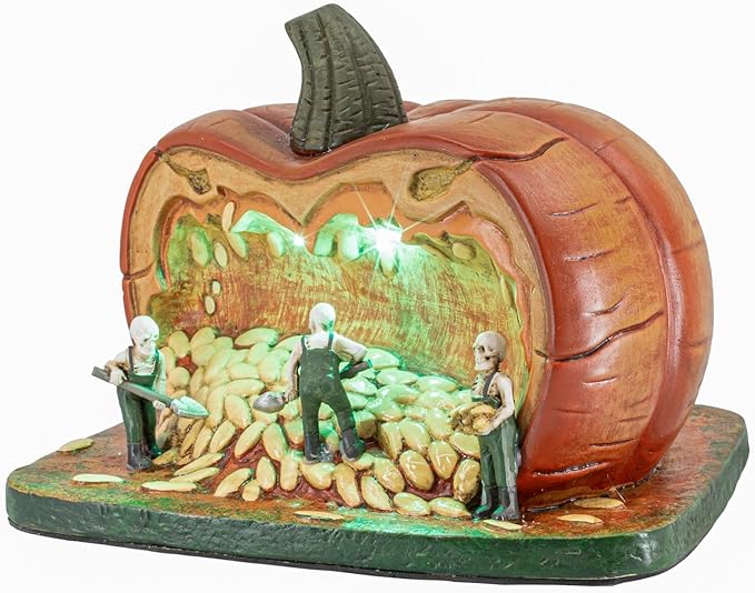 Gourd Gathering Ghouls Pumpkin Theme Spooky Halloween Village Porcelain Colorful LED Lights 7.75" x 6" x 5.75"-Ruum Studio Home