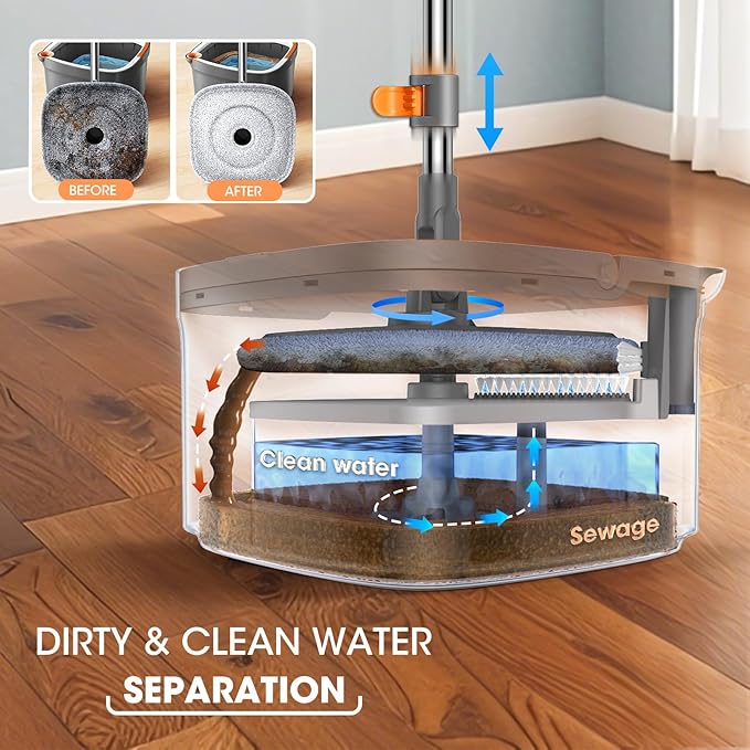 Mop and Bucket Set, Spin Mop with Separate Dirty Water System, Deep-Cleaning Mops for Floors, Versatile Mops for Walls-Ruum Studio Home