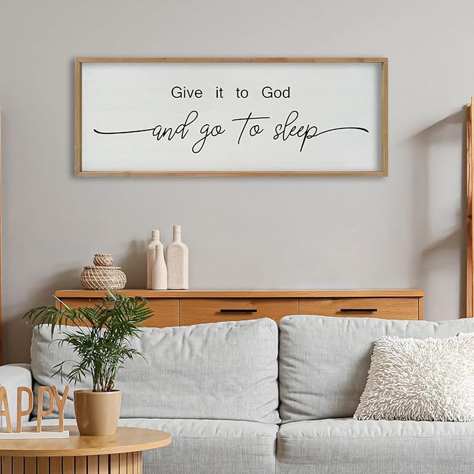SRSZHIYUE Give It To God And Go to Sleep Sign Wall Decor 40"×15" for Master Bedroom Above Bed Guest Room Over Art Decoration (Wood)-Ruum Studio Home