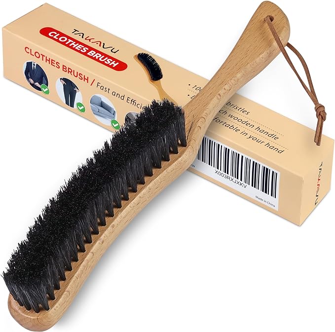 TAKAVU Clothes Brush Hat Brush, Black Boar Bristle Lint Brush with Large Beech Wood Handle - Perfect for Pet Hair, Suits, Velvet, Cashmere, Wool, Suede, Shoe - Effective Lint Remover-Ruum Studio Home
