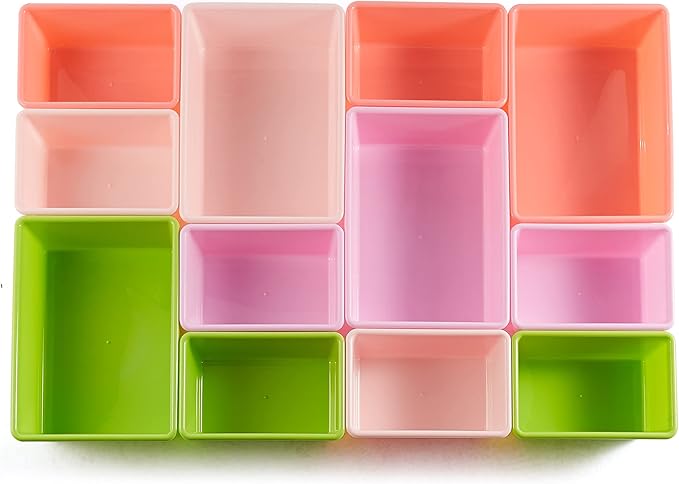 Amazon Basics Kids Toy Storage Organizer With 12 Plastic Bins, White Wood With Pink Bins, 10.9" D x 33.6" W x 31.1" H-Ruum Studio Home