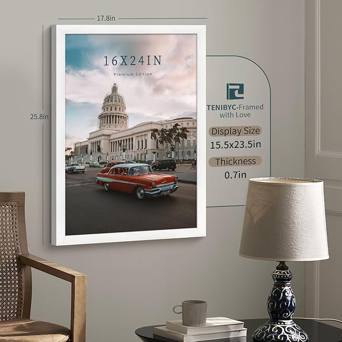 16x24 Poster Frame 3 Pack - White, Textured Solid Wood Picture Frame, Wall Gallery Photo Frame-Ruum Studio Home