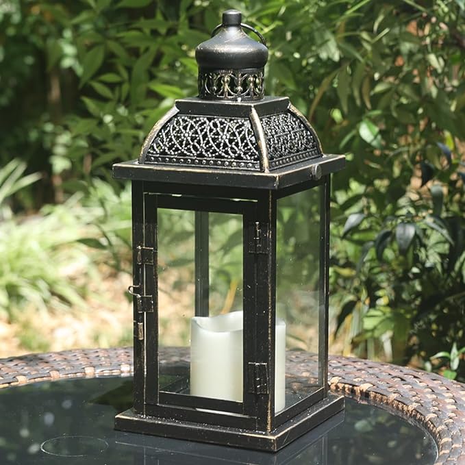 NEEDOMO Large Candle Lanterns Decorative Indoor, 14.4" Outdoor Lantern with Clear Glass, Vintage Metal Candle Holders in Black, Patio Wedding Home Kitchen Coffee Table Livinig Room Decor-Ruum Studio Home